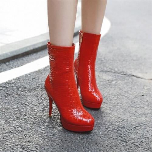 YMECHIC Black White Gold Silver Stone Pattern Platform Stiletto High Heel Ankle Boots Fashion Ladies Party Wedding Shoes Winter