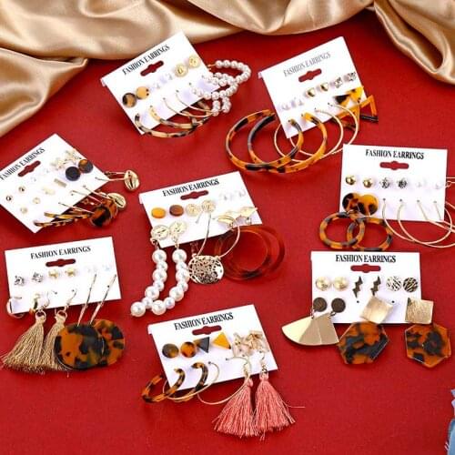 Vienkim Vintage Gold Color Acrylic Pearl Earrings Set 2020 Women Geometric Earrings Female Jewelry Fashion Long Tassel Earring