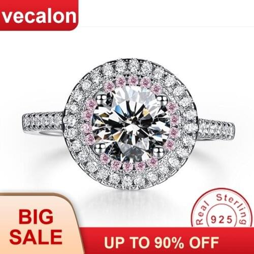 Vecalon Fashion 925 Sterling Silver Infinity ring pink & white 5A Zircon Cz Diamon Engagement wedding Band rings for women