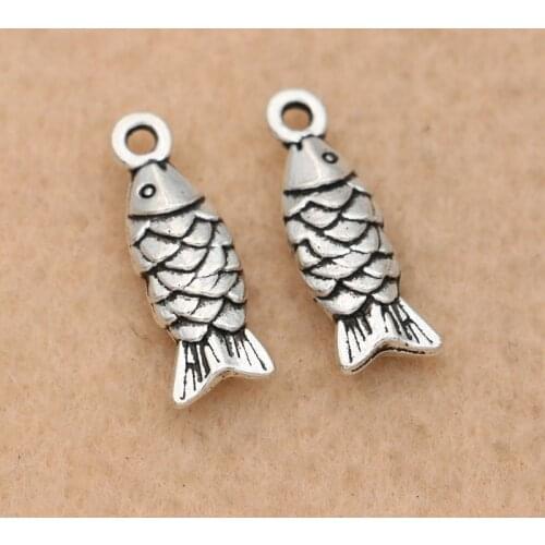 10pcs Fish Charm Pendant for Bracelet Necklace Antique Silver Plated Jewelry DIY Making Accessories 20x7mm