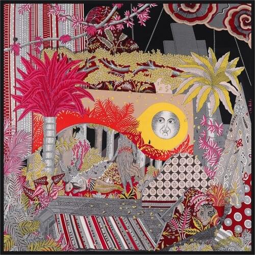 130cm Brand Square Scarf 100% Twill Silk Scarves Shawl Women Hijab Scarf Jungle Smiling Face Design Foulard Pashmina Bandana