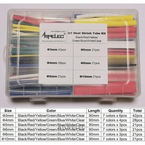 154pcs Polyolefin 2:1 Heat Shrink Tubing Assorted Insulation Shrinkable Cable Sleeve Colourful Combo Box Wrap Wires DIY Kits