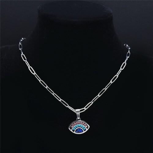 2021 Islam Eyes Stainless Steel Crystal Pendant Necklace for Men/Women Silver Color Choker Necklace Jewery oeil turc NXS01