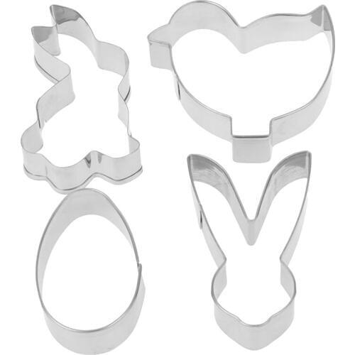 4pcs Stainless Steel Biscuit Mold Cutters Cookie 3D Bunny Rabbit Mould Cake Pendant Kitchen Baking Tools for Easter Decoration