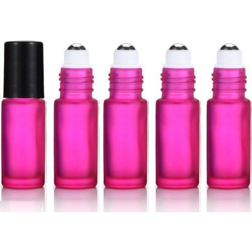 400PCS/LOT By DHL FREE Ship Thick 5ml Frosted PINK Empty Roll on Glass Bottle for Essential Oil Aromatherapy Bottle Roller Ball