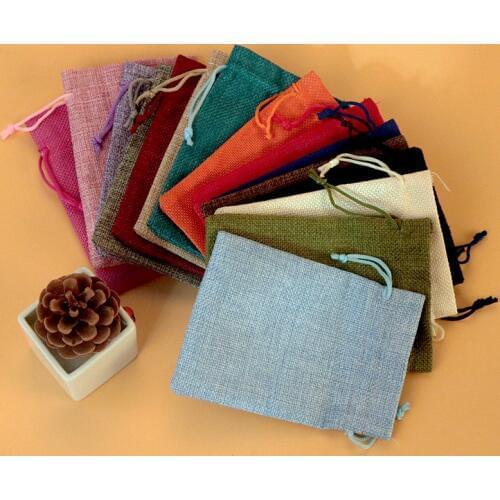 50 pcs Vintage Style handmade color natural Burlap Linen Jewelry Travel storage Pouch Mini Candy jute Packing Bags for Gift bag