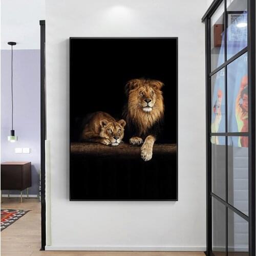 African Animals Wild Lion Family Canvas In The Dark Canvas Paintings Art Posters and Prints on Wall Art Pictures for Living Room