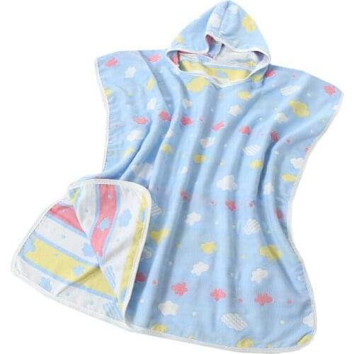 Boys Girls Bathrobes Pajamas Cloak Children 6 Layers Muslin Cotton Hooded Kids Beach Bath Robes Towel Nightgown 2-6 Yeas