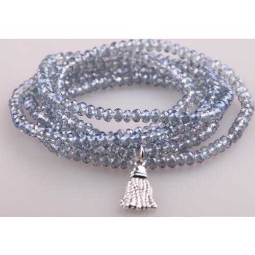 Free shipping 5 Strands Crystal with Alloy Tassel Beads Stretched Bracelets Light blue Pacet Bead Yoga Bracelet & Necklace