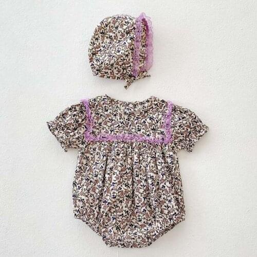 Summer Newborn Toddler Girls Bodysuits Cute Infant Baby Girl Floral Bodysuit Jumpsuit Outfits Hat Casual Clothes