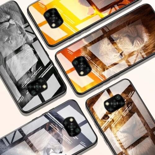 The Lion kingdom animal for Xiaomi POCO X3 NFC F3 M2 X2 F2 Redmi K30 Redmi Note 9 Pro Luxury Tempered Glass Phone Case Cover