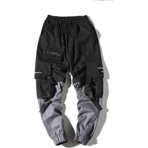 Style Black Casual Track Pants Fashions Pachwork Cargo Pants 2021 Streetwear Hip Hop Ribbons Joggers Pants Men Japanese