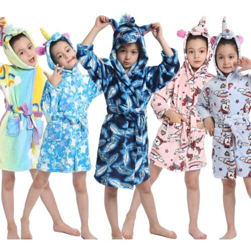 Children Sleepwear Towel Bathrobe Cartoon Unicorn Robes Towel Toddler Bathrobes New Winter Flannel Soft Warm Unicorn Bathrobes