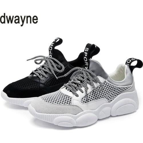 Dwayne 2019 spring new casual lace sports leather mesh face wild low to help womens shoes cute mesh shoes bear shoes35-39