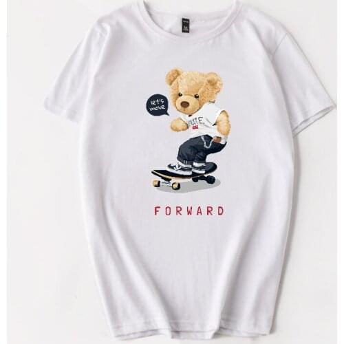 Cartoon Bear Print T-shirt Fashion Women Short Sleeve Cute Animal Bear Harajuku Tees Casual Streetwear Top Womens Tshirt Summer