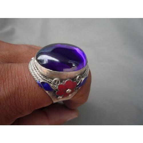 Collections Qing Dynasty beautiful jewelry silver&Sapphire ring,free shipping