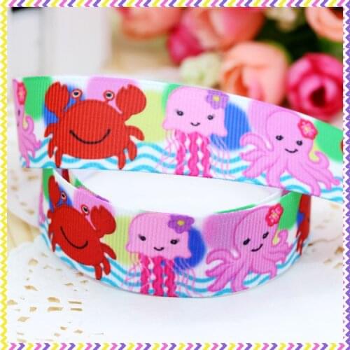 DHK 7/8'' 5yards sea animals printed grosgrain ribbon headwear hair bow diy party decoration OEM Wholesale 22mm E873