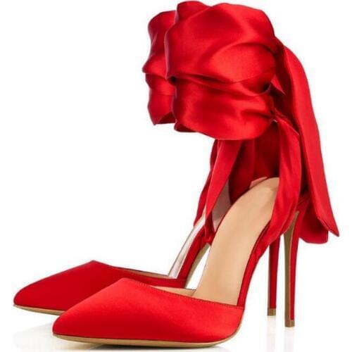 Fashion Pointed Toe Lace-up Wedding Sandals Sexy Red Color Stiletto Woman Sandals Shoes Hot Sale Dress Party Shoes