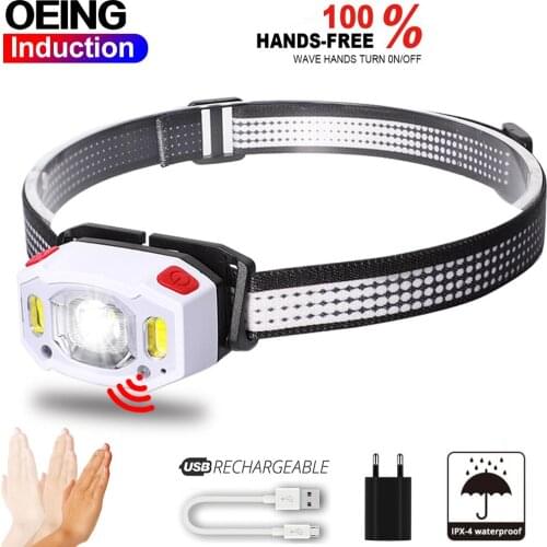 Sensor Headlamp 7000LM Powerful COB Head Lamp Rechargeable LED Headlight Waterproof Body Motion Built in Battery Torch With USB