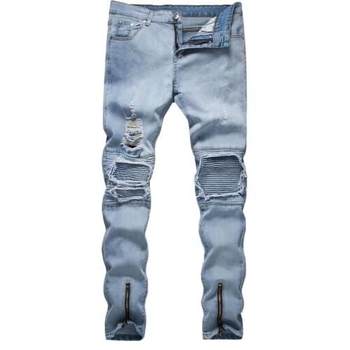 2020 New style Mens Sweatpants Sexy Hole Jeans Pants Casual Summer Autumn Male Ripped Skinny Trousers Slim Biker Outwears Pants