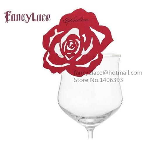 New 60pcs/lot Rose Flower Place Escort Wine Glass Cup Paper Card for Wedding Party Home Decorations Name Cards 24 colors chosen