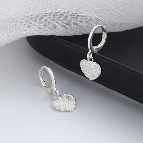 New Matte Not Smooth Hear 925 Sterling Silver Dangle Earrings For Women Fashion Cool Hoops Jewelry Best Girls Friends Gifts