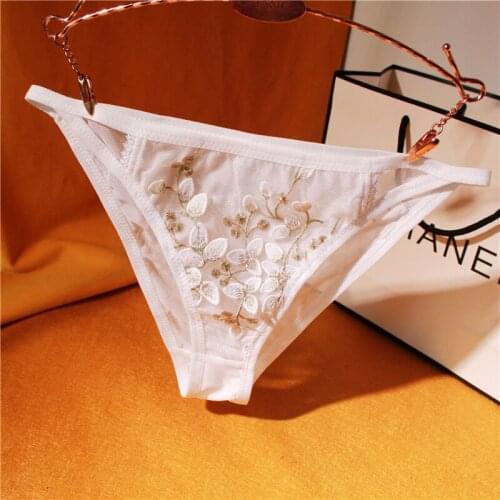 Embroidered pure color breathable briefs soft majtki damskie lace womens underwear flashing large size girly panties XL