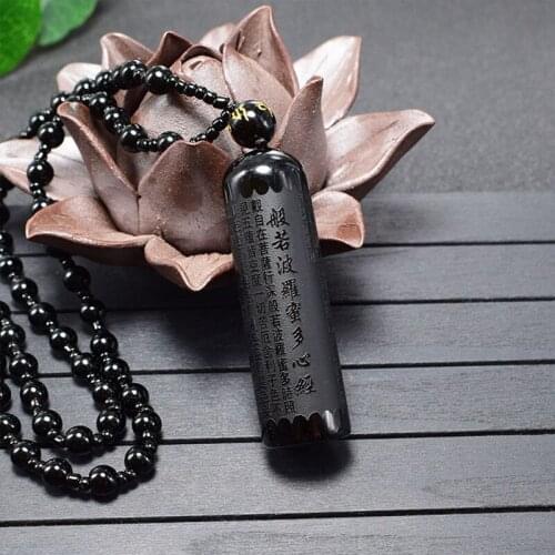 Natural Obsidian Heart Sutra Cylinder Pendant Necklaces Manual Rope Women Men Necklace Fashion Jewelry For Gift Dropship