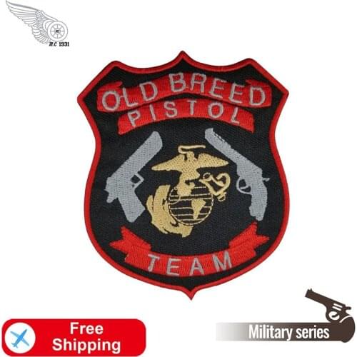 Old Breed Pistol Embroidery Patch Custom Biker Rider Badges Military Morale Iron on Patches Motorcycle Applique for Clothing DIY