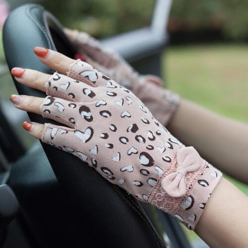 Half Finger Lace Pure Cotton Sun Protection Gloves Female Summer Non-Slip Semi-Finger Woman Fingerless Driving Gloves FS23