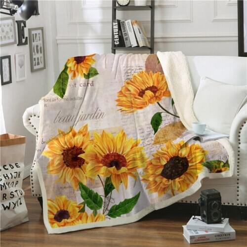 3D Floral Throw Blanket For Sofa Bed Sunflower Printed Bedspread Soft Warm Winter Fleece Plush Car Bed Cover For Child Kid Girls
