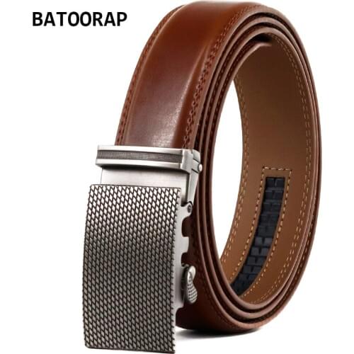 New Mens Belt Brown Leather Automatic Buckle Alloy Classic Trouser Strap Cowhide Ratchet Belts TZP-21007