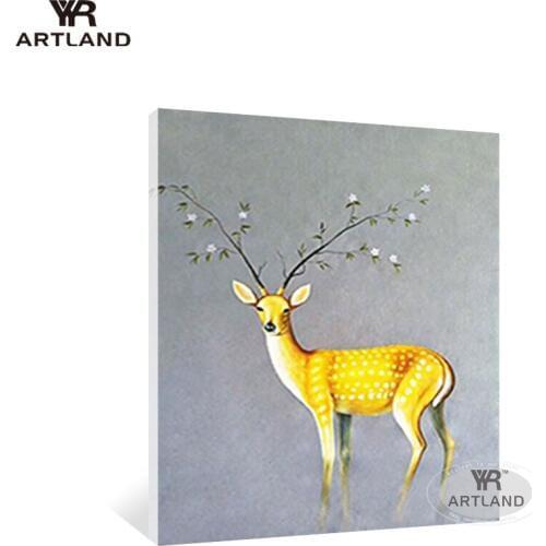 Christmas gift yellow deer abstract animal 100% Handmade acrylic canvas oil painting wall backdrop hanging picture living room