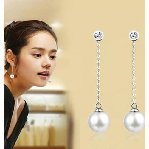 New Fashion Long Chain Imitation Pearl Earrings Rhinestone Ball Tassel Dangle Drop Silver Jewelry Brinco Pendientes For Women