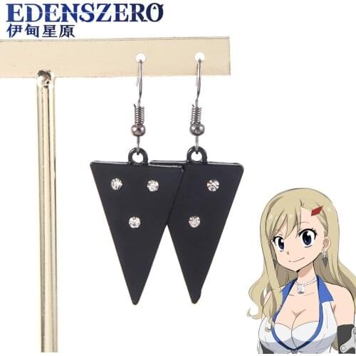 Cartoon EDENS ZERO Rebecca Earrings Black Triangle Crystal Drop Earrings for Women Hairpin Jewelry Set Cosplay Props