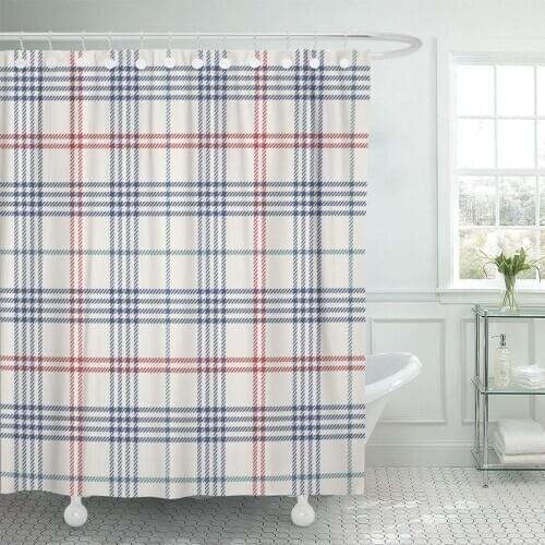 Blue Tartan Pattern Plaid Red Check Madras Preppy Vintage Shower Curtain Waterproof Polyester Fabric 60 x 72 Inches Set