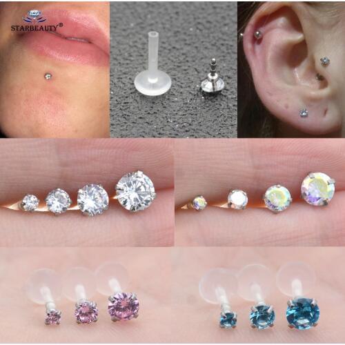 Starbeauty 1pc 16G 2/3/4/5mm Clear Bar Nose Ring Stud Helix Tragus Piercing Oreja Labret Piercing Lip Ring Ear Piercing Earrings