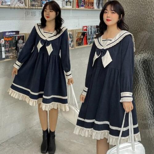 Japanese Fashion Bow Navy Style Loose Long Sleeve Dress Adult Summer New JK School Girls Uniform Estudiantes Lolita Style Dress