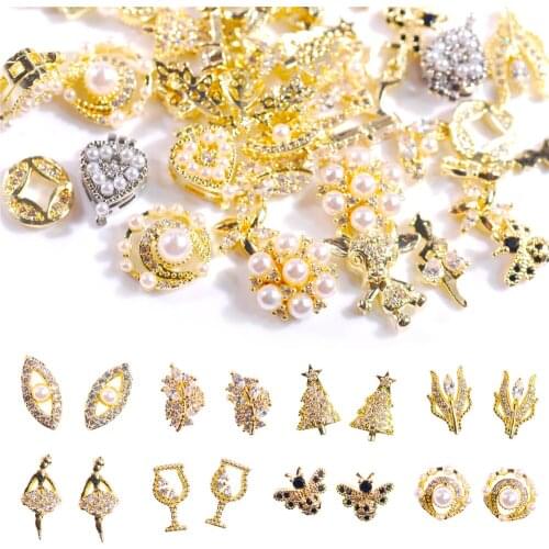 2pc Alloy Zircon Pearl Jewelry Nail Art Crystal Rhinestone Nails Ornament Charms DIY Decorations Accessories