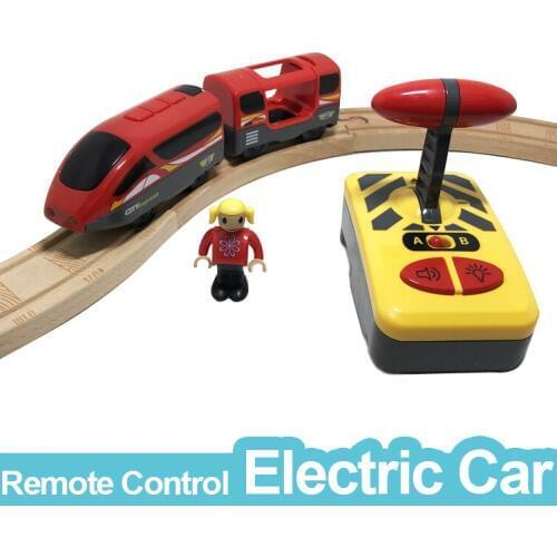 W07 New toys red remote control electric magnetic train compatible with BRIO wooden track red electric train children track toy