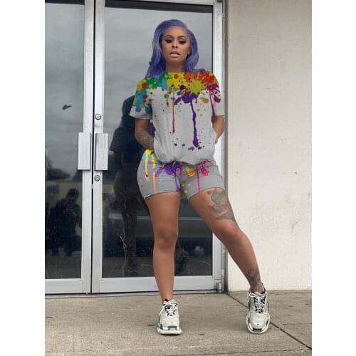 2021 Summer Tracksuit Women Oversized Tie Dye Printed Tops And Biker Shorts Two Piece Sets Sportswear Outfits Female Clothing