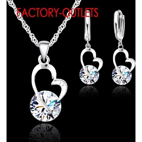 925 Sterling Silver Bridal Jewelry Sets Fashion Jewelry Romantic Heart Shape Round Crystal Women Girls Engagement Anniversary