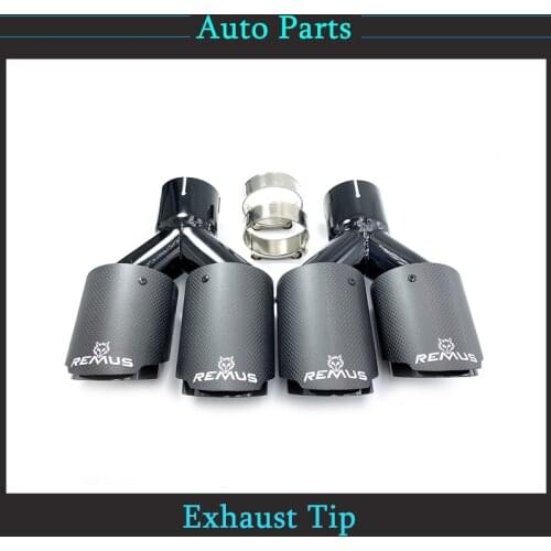 1Pair Remus Logo Dual Matt Black Carbon Fiber Stainless Steel Black Exhaust Pipe Universal Auto Double Muffler Tip