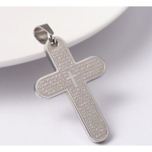 PandaHall 2pc 304 Stainless Steel Metal Jewelry Necklace Dangle Cross with Bible Lord Prayer Padre Nuestro Pendants 37x25.5x2mm