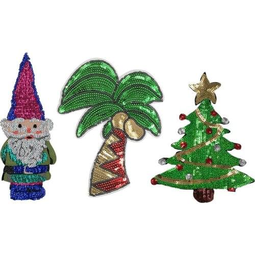 2 pieces of Christmas series large sequins Christmas tree santa claus Decal T-shirt clothing accessories DIY patch