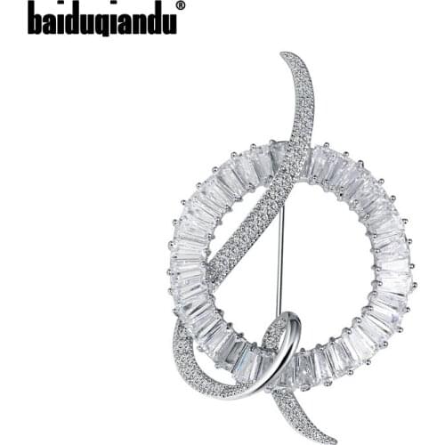 Baiduqiandu High Quality Cubic Zircinia CZ Crystal Circular Brooches Women Party Wedding Statement Pins