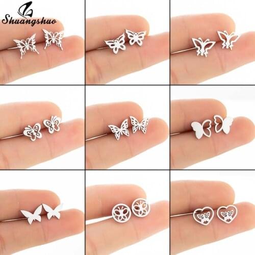 Shuangshuo Bohemian Fashion Stainless Steel Earrings Ethnic Hollow Butterfly Stud Earrings for Women Birthday Gift Bijoux