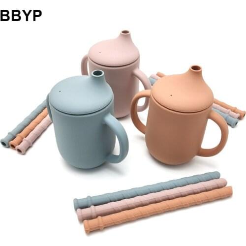 Water Cup With Straw For Kids Baby PBA Free Feeding Cup Leakproof Water Bottle with Lid Foldable Silicone Cup Childrens Goods