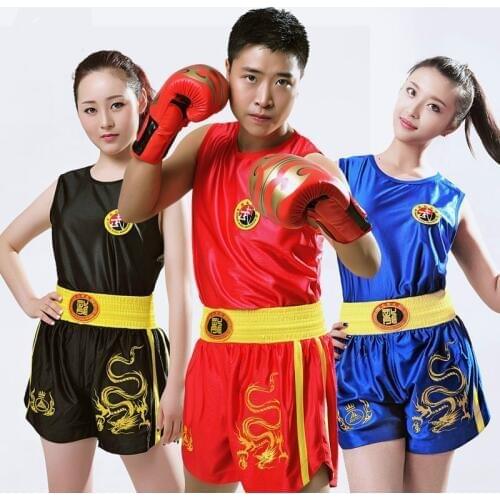 Dragon 2XS-4XL Kids Children/Women/Mens Boxing Trunks+Tank Tops Sanda/Muay Thai/Boxeo/MMA Shorts Uniforms Boys Girls Outfits