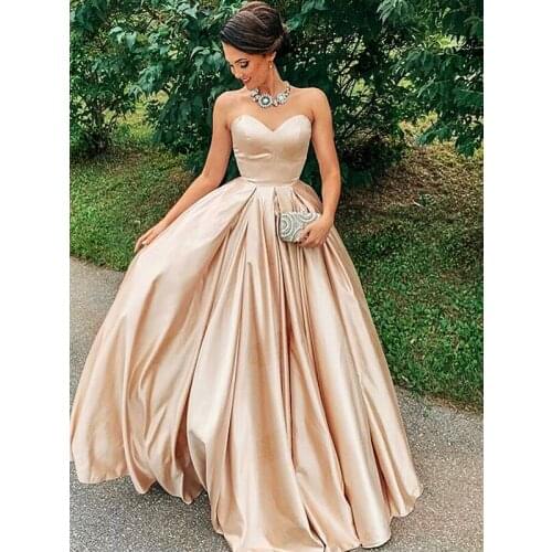 Elegant Sweetheart Long Prom Dress A Line Satin Lace Up Back Formal Evening Dress Wedding Guest Party Gowns